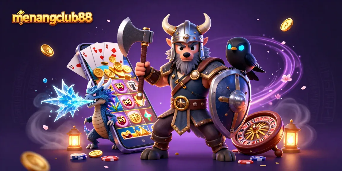 Engage in thrilling adventures at menangclub88 with a Viking warrior and mythical creatures.