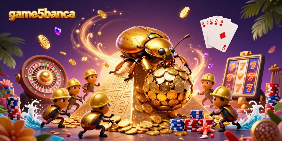 Engage with game5banca as a golden beetle guides players through a vibrant casino adventure.