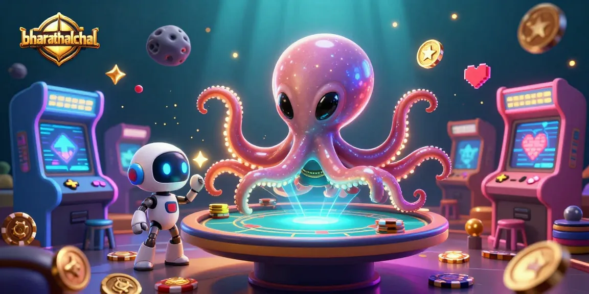 Engage with bharathalchal’s vibrant 3D cosmic poker scene featuring an alien octopus and dynamic game elements.