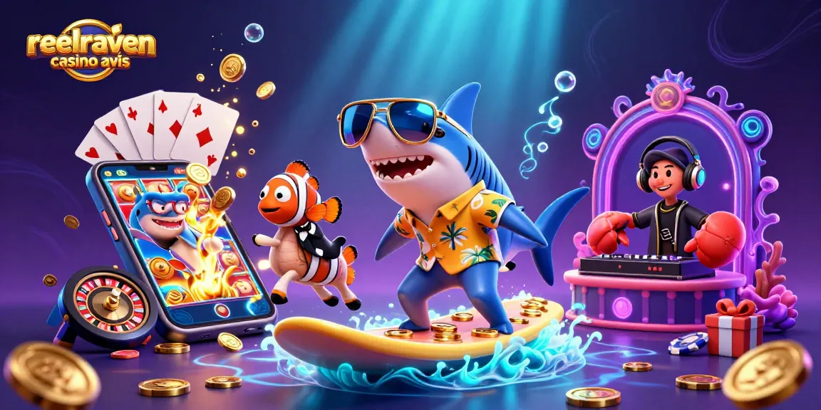 Erleben Sie die aufregende Welt von ReelRaven Casino mit diesem dynamischen 3D-Illustrationskunstwerk.