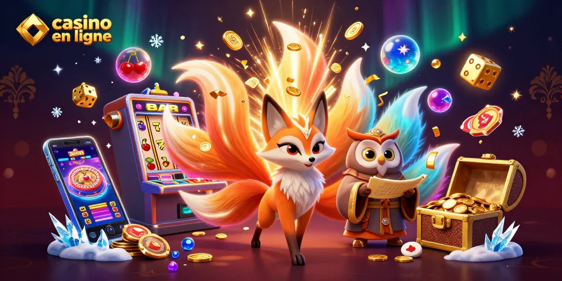 Déclenchez vos gains avec casino en ligne, entouré d'un esprit renard à neuf queues et des machines à sous vibrant.