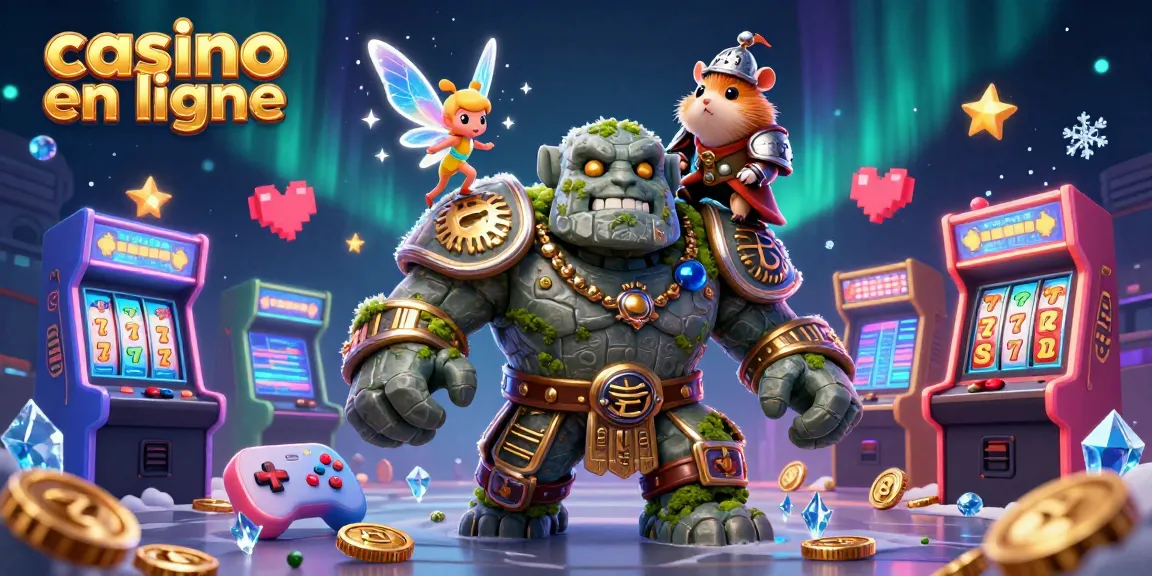 Le golem de pierre animé avec ses compagnons célèbre la magie des jeux de casino en ligne.