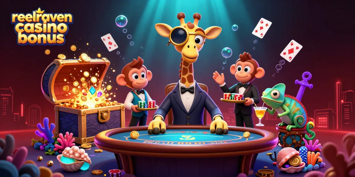 Profitez du bonus ReelRaven casino avec des personnages animés dans un décor vibrant de casino.