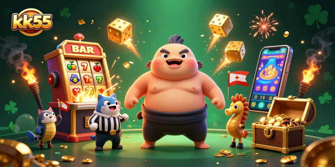 Join the excitement at kk55 with vibrant slots, jackpots, and lively underwater characters in a colorful casino scene.