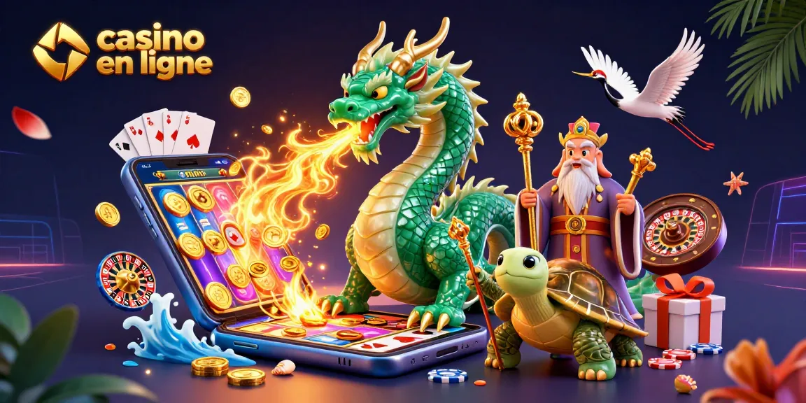 Venez découvrir le casino en ligne avec un dragon en jade et des symboles de jeux captivants.
