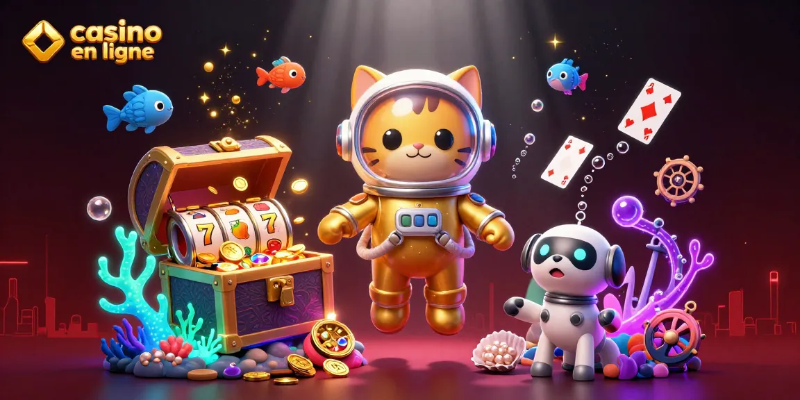 Découvrez une scène vivante de casino en ligne avec un chat astronaute et un chien robot.