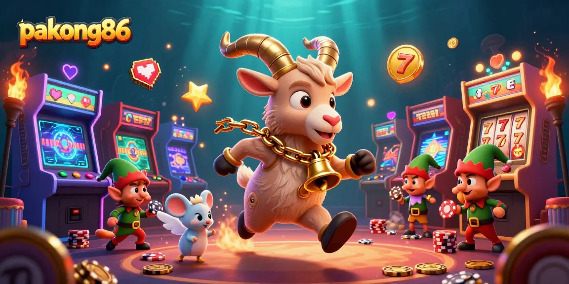 Experience pakong86 excitement with festive Krampus running a slots casino, surrounded by mischievous gremlins!