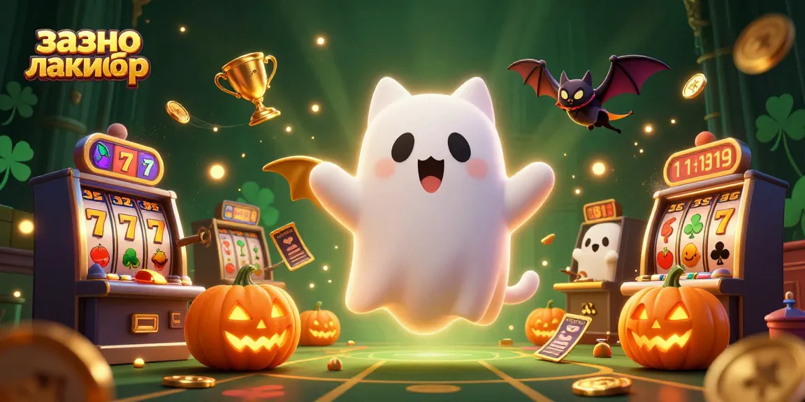 Experience the thrill at казино лакибир with a whimsical ghost cat in a glowing casino.