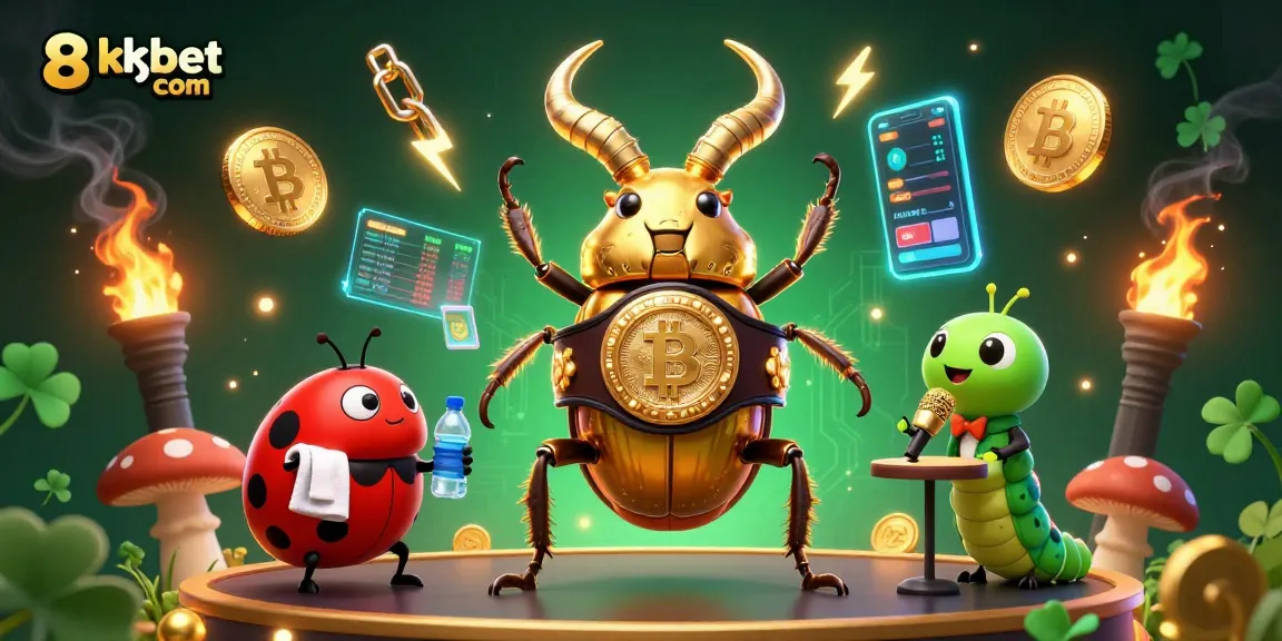 Experience thrilling gaming action with 8xbet com in a vibrant, illustration featuring dynamic characters and crypto elements.