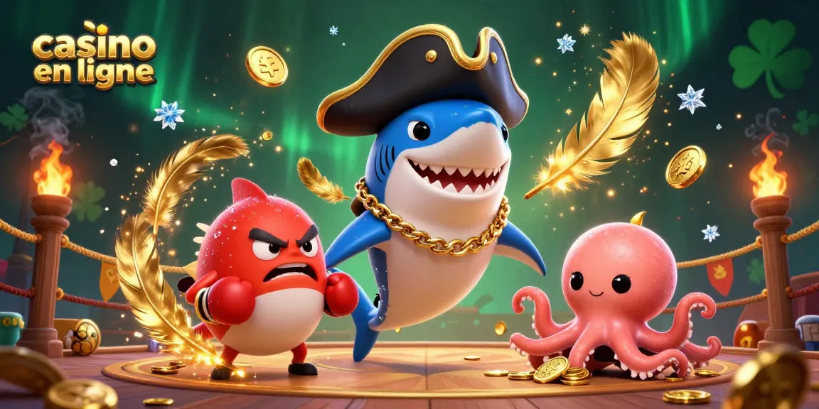 Plongez dans le monde du casino en ligne avec des créatures maritimes autour de jetons d'or.