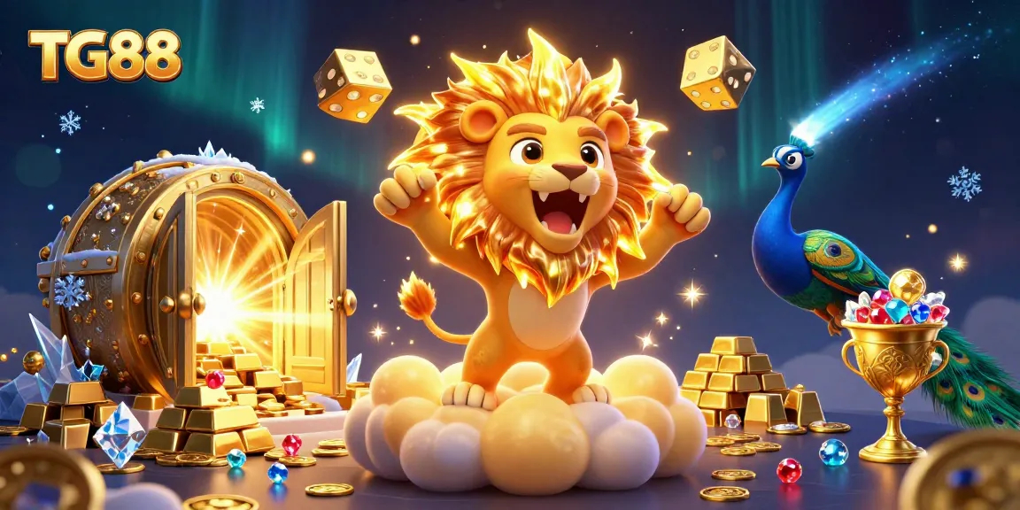 TG88 captivates players with vibrant 3D casino visuals featuring a roaring lion and golden treasures.