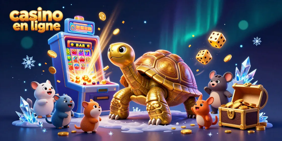 Jouer au casino en ligne avec une tortue dorée en pinball entourée de jackpots et lumières scintillantes.