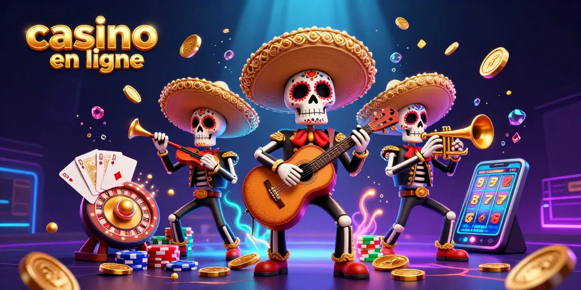 Profitez de la magie du casino en ligne avec un groupe de musiciens squelettes richement décorés.