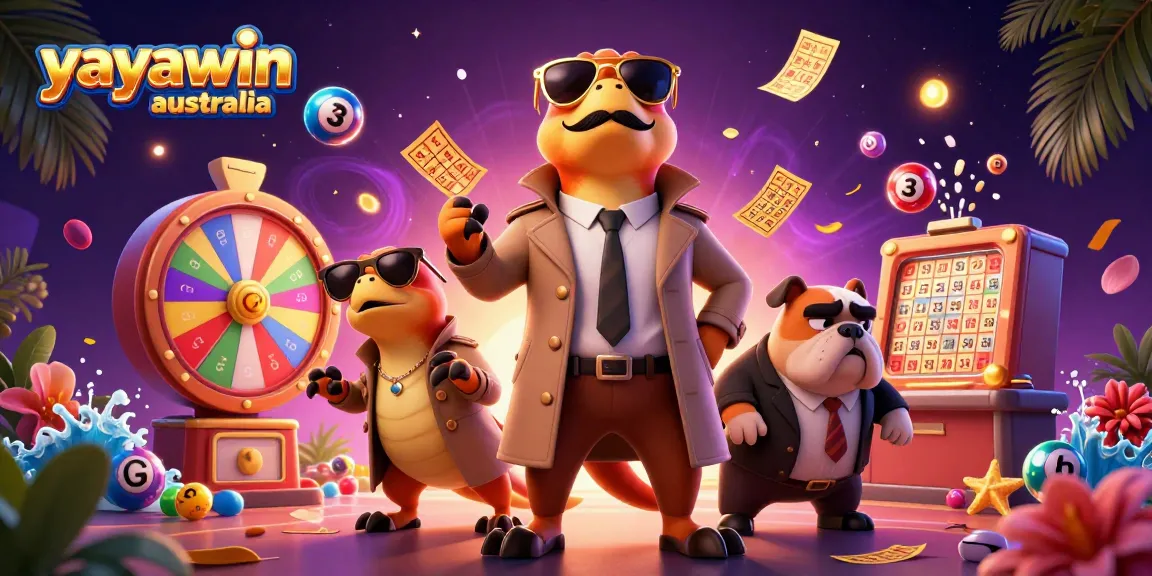Win big at yayawin australia while enjoying vibrant lottery fun with cartoon raptors in a casino scene.