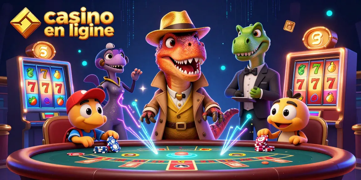 Visuel dynamique de casino en ligne avec un vélociraptor et un stégosaure, représentant le jeu et l'excitation.