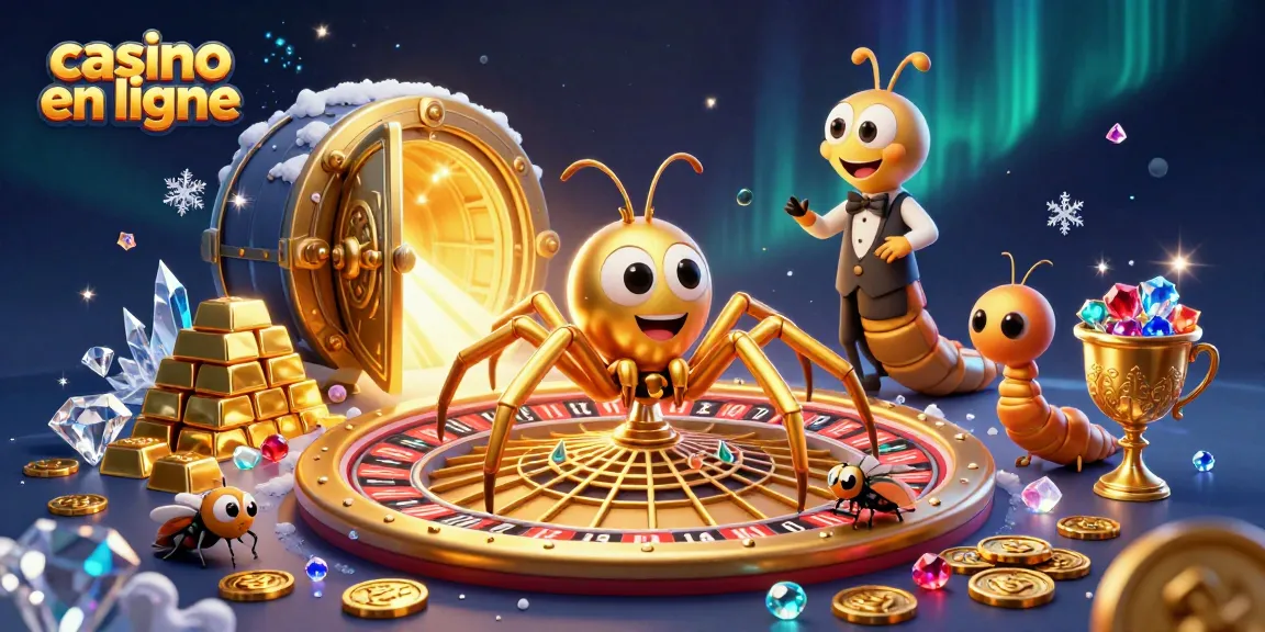 Parier avec l'araignée dorée au casino en ligne, entouré de trésors brillants.