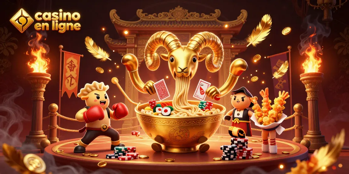 Jouer au casino en ligne avec un bol de ramen géant vibrant et des personnages amusants.
