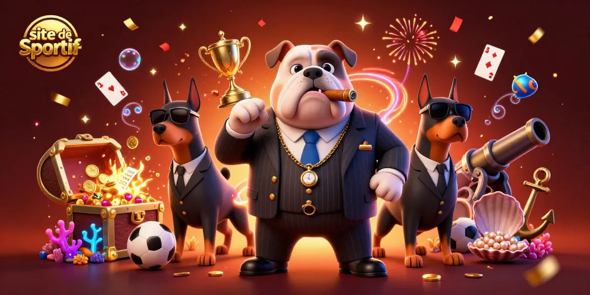 Site de paris sportif en pleine action avec des personnages de la mafia entourés d'éléments de jeux dynamiques.