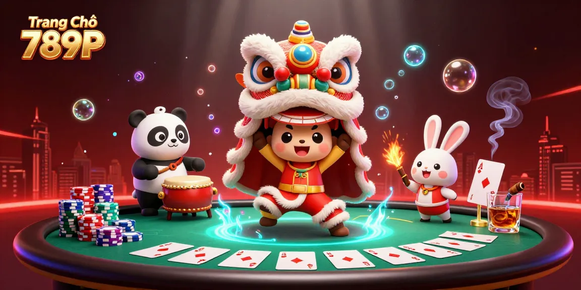 Experience the vibrant world of Trang Chủ 789P with dynamic characters and casino elements surrounding them.