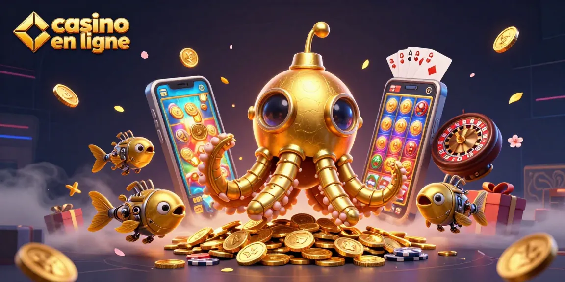 Jouez avec le kraken doré dans un casino en ligne rempli de machines à sous et de pièces d'or.