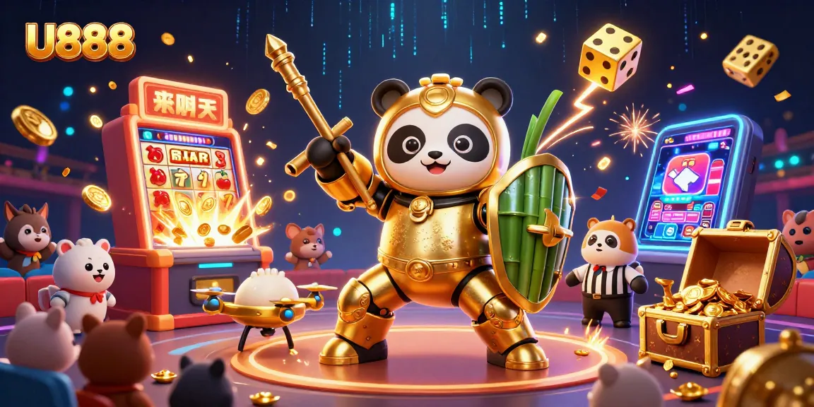 Experience thrilling gaming with U888's vibrant, ultra-detailed casino illustration featuring dynamic scenes of winning.