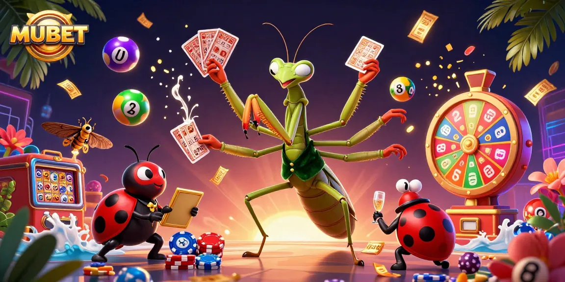 MUBET showcases a vibrant casino scene with a giant mantis card sharp and engaging game elements.