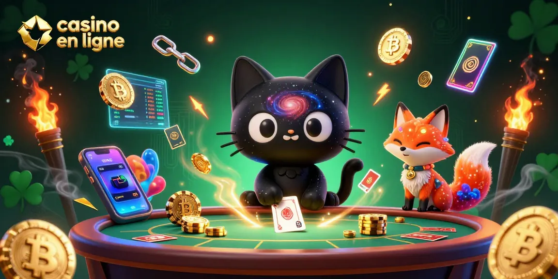 Actions des joueurs dans un casino en ligne, avec un chat noir gravitationnel et un renard nébuleux.