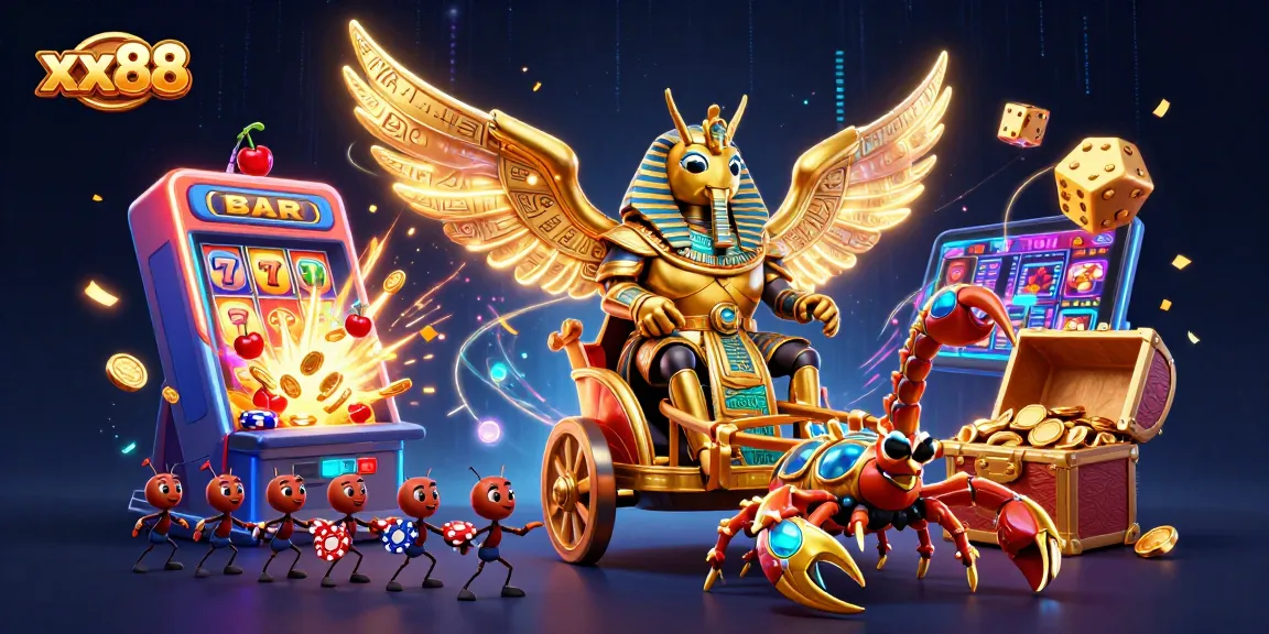 xx88 engages players with vibrant gaming excitement in a rich casino illustration featuring lively characters and iconic symbols.