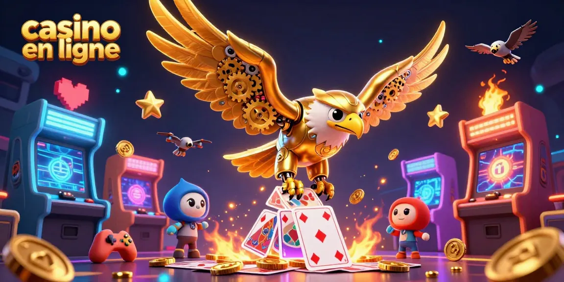Un jeu captivant de casino en ligne avec un aigle doré et des cartes holographiques vibrant d'énergie