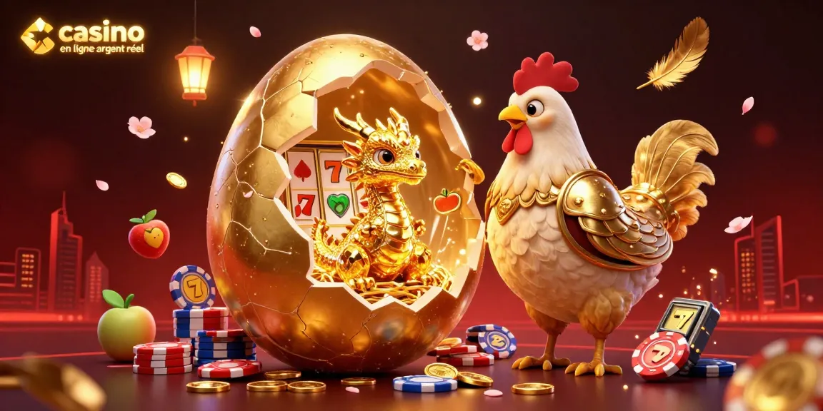 Plongez dans l'univers du casino en ligne argent réel avec un dragon d'or et des jetons de poker.