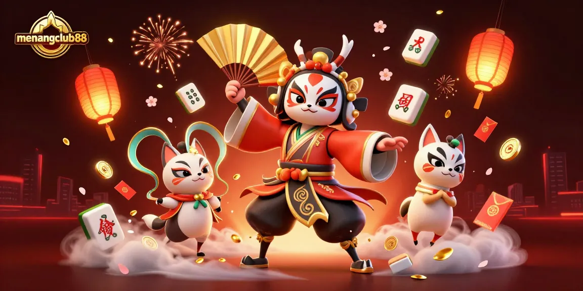 Experience the thrill of gaming at menangclub88 with vibrant, action-packed casino illustration featuring kabuki warrior and mystical elements.