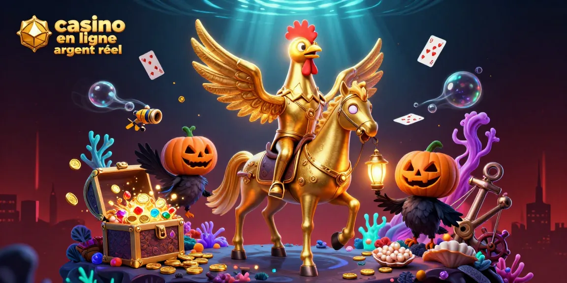 Découvrez un casino en ligne argent réel dynamique avec un coq doré et ses compagnons dans une illustration captivante.